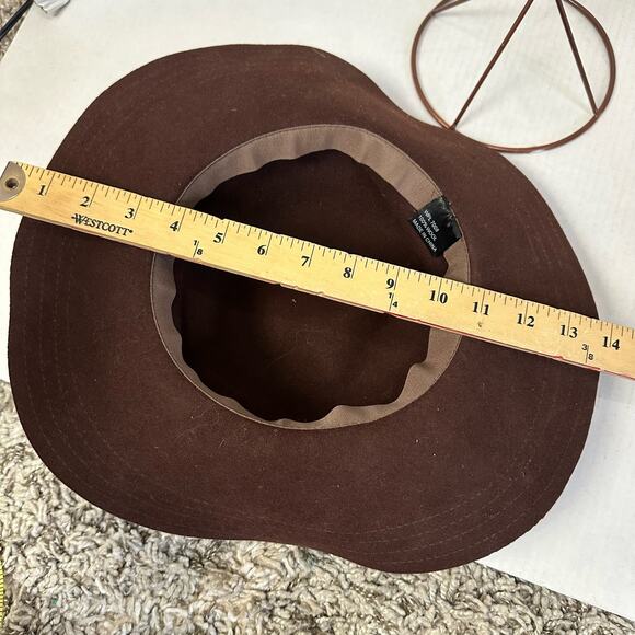 Brown Wool Felt Hat Floppy Brim Tie Women's Fedora Retro Sombrero Boho Chic - Picture 5 of 7